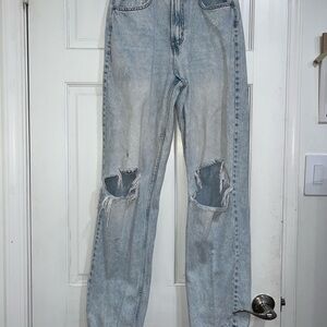Light Blue Distressed Wide Leg Jeans